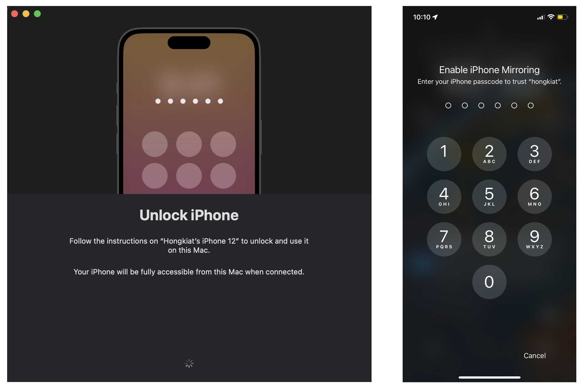 Unlock iPhone screen for iPhone Mirroring