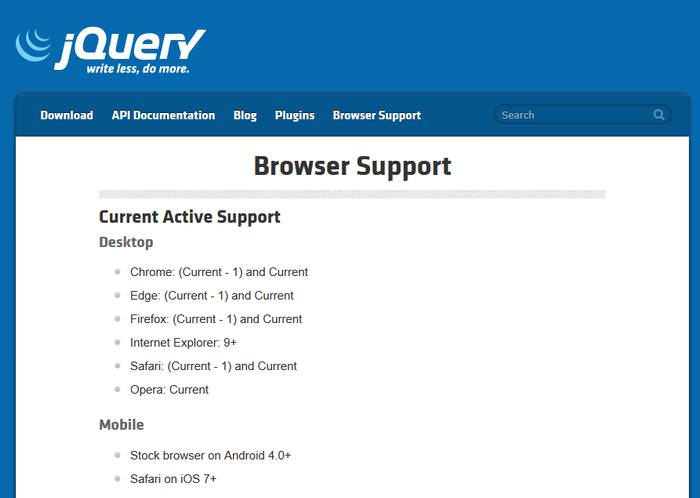 Поддержка браузера jQuery