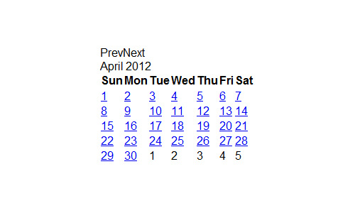 Plain calendar generated by jQuery UI Datepicker