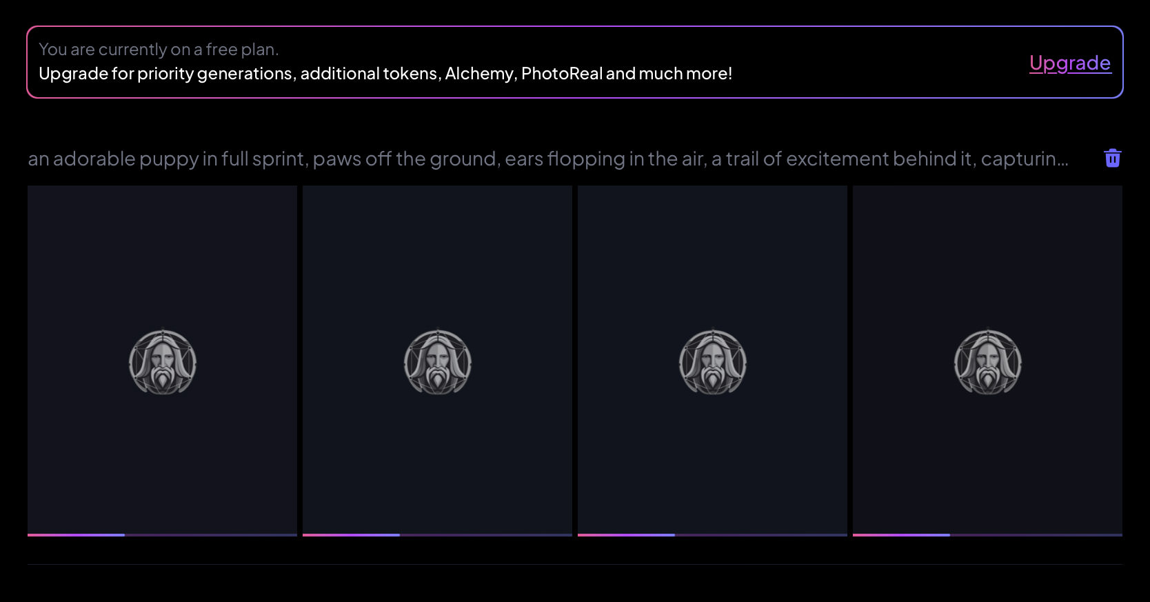 Artwork generation progress bar in Leonardo.ai