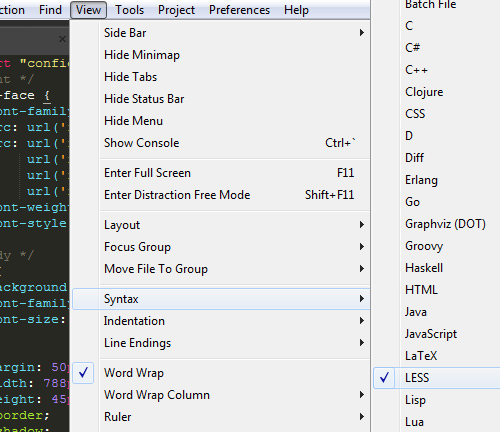 Syntax highlighting for LESS in Sublime Text