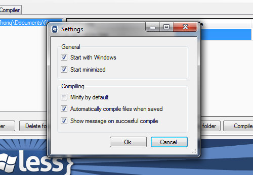 WinLESS settings menu