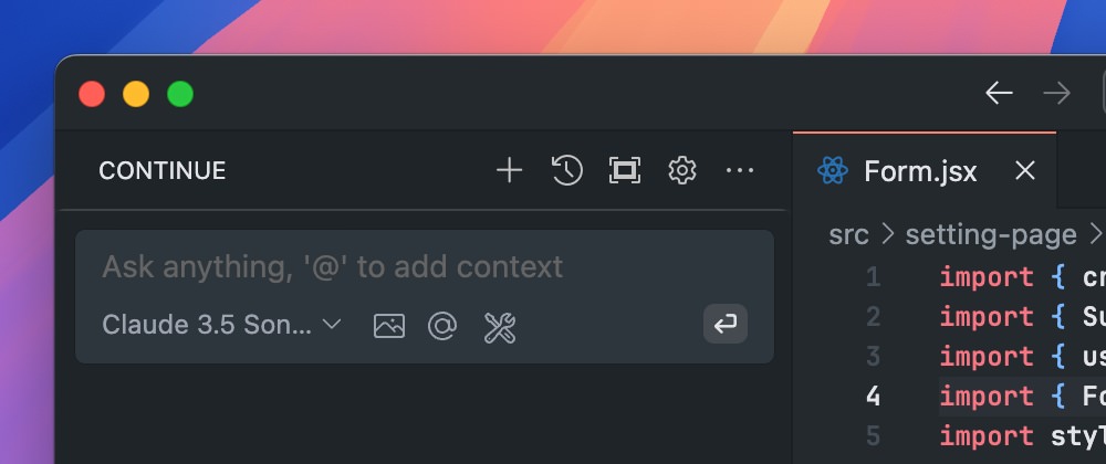 Chat field in Continue.dev tab