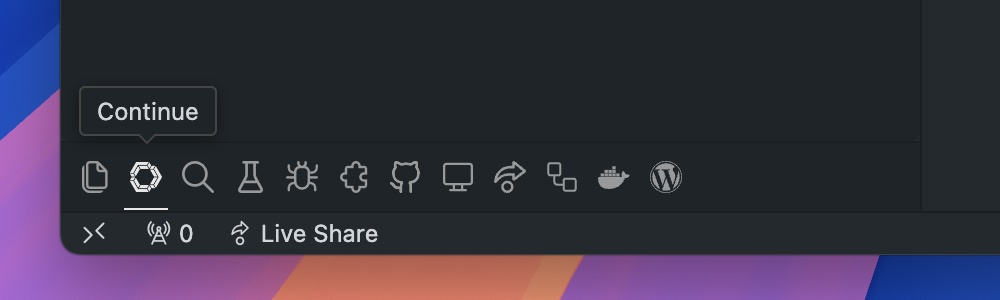 Continue.dev tab in VS Code sidebar