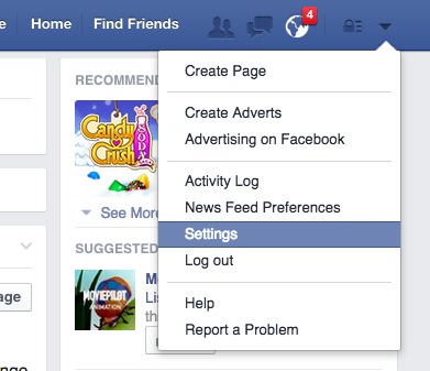 Accessing Facebook Settings