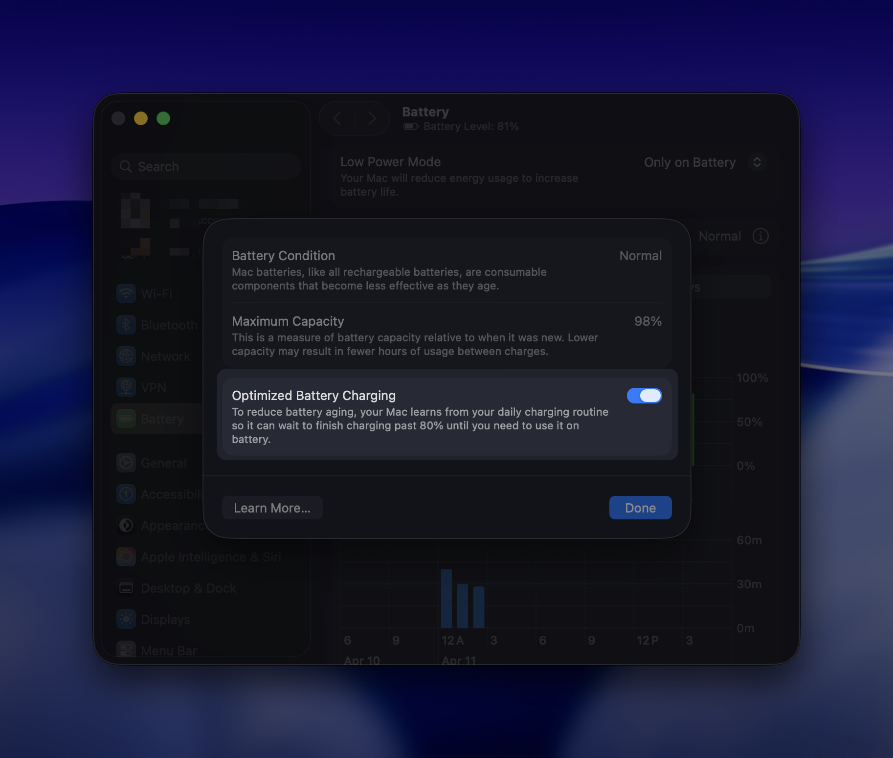 Battery charging settings