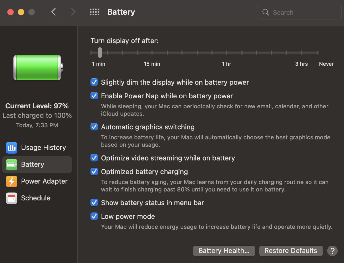 Turn on Low Power Mode on macOS Monterey