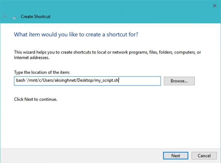 Create shortcut to run shell script