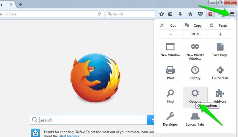 Firefox Options Menu