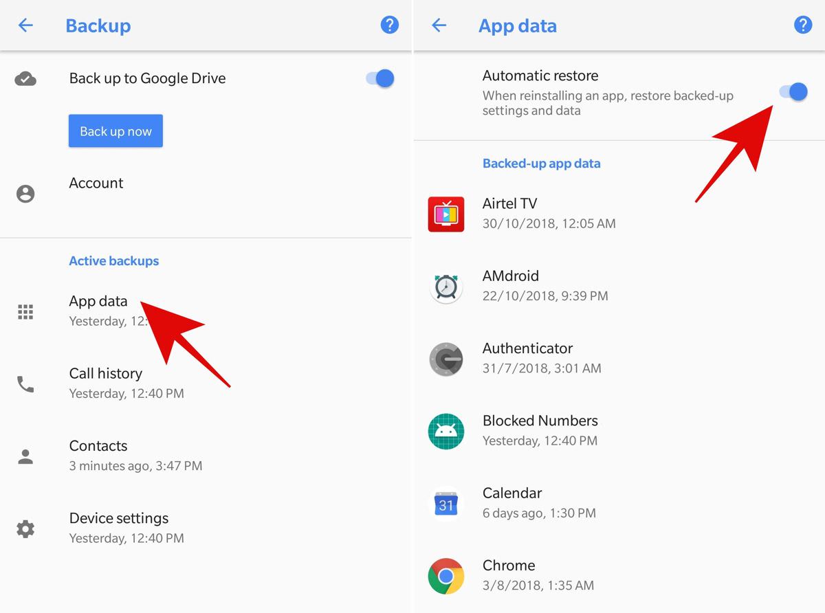 Auto-restore the app data in Android