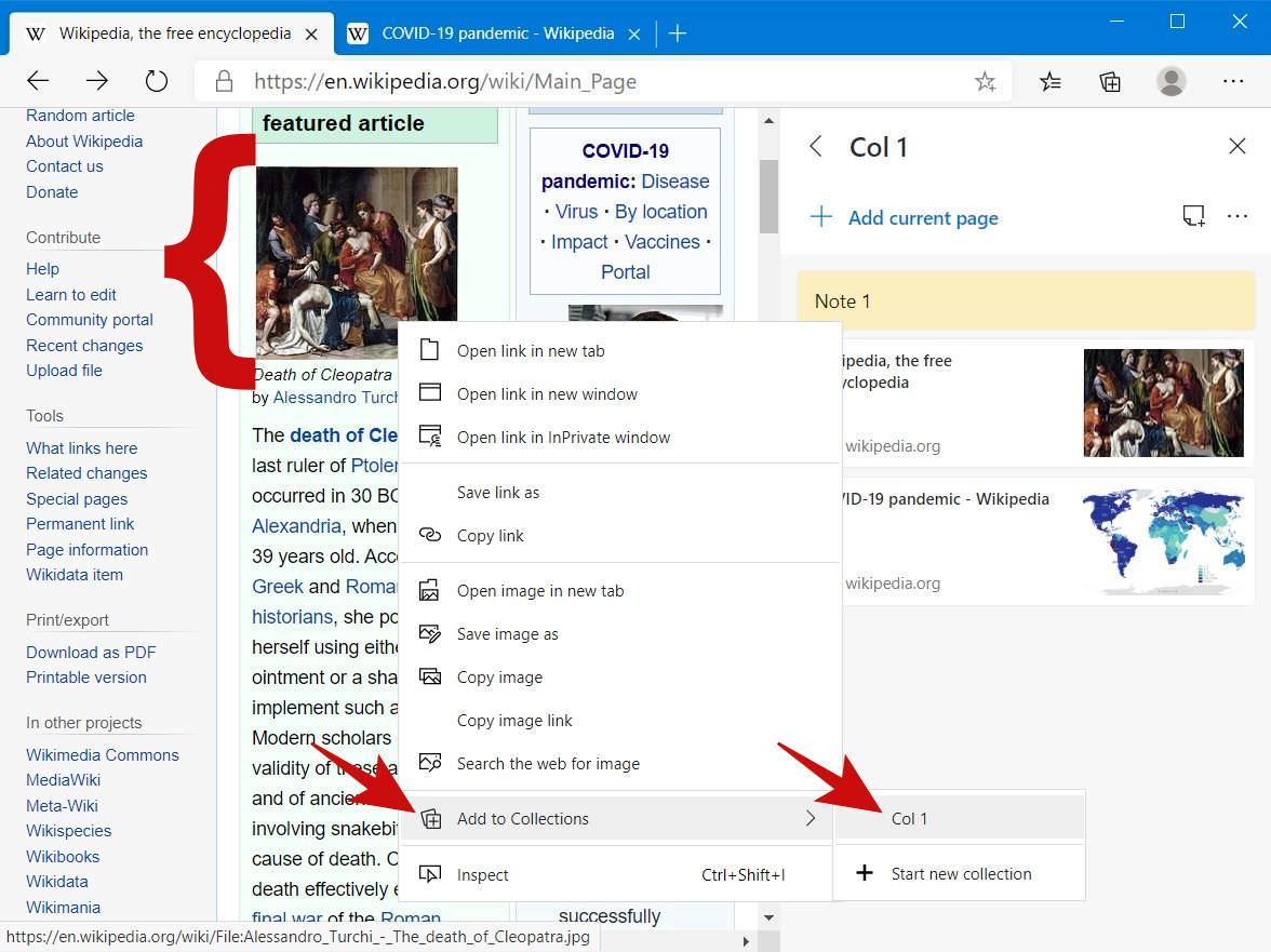 Add any image or web link to Edge's Collections