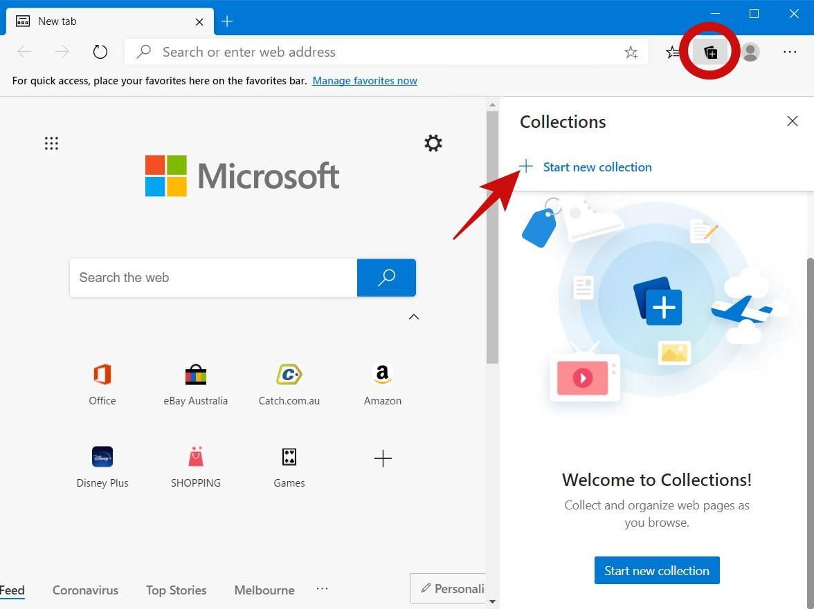 Create a new collection in Microsoft Edge