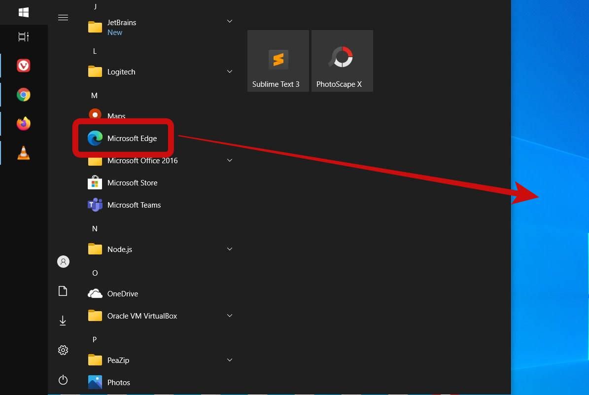 Drag and drop Microsoft Edge to the desktop