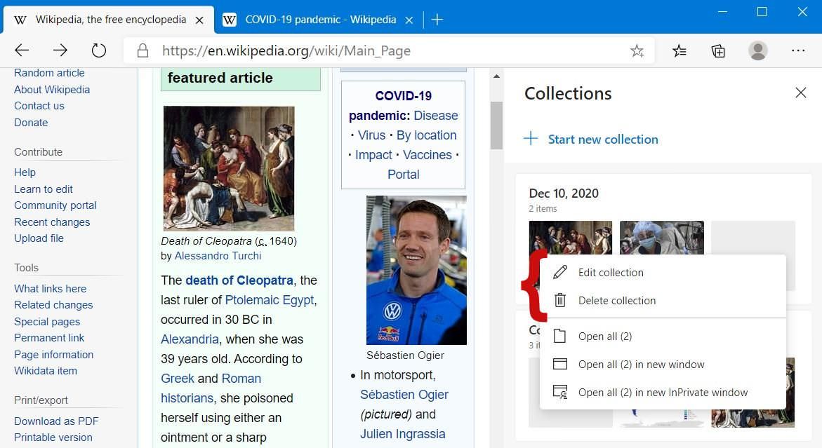 Edit or delete a saved collection in Edge