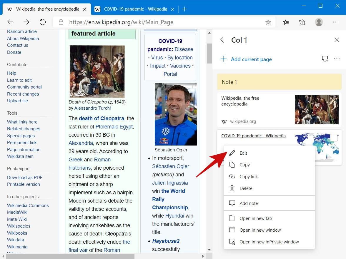 Edit or delete a saved page in Microsoft Edge