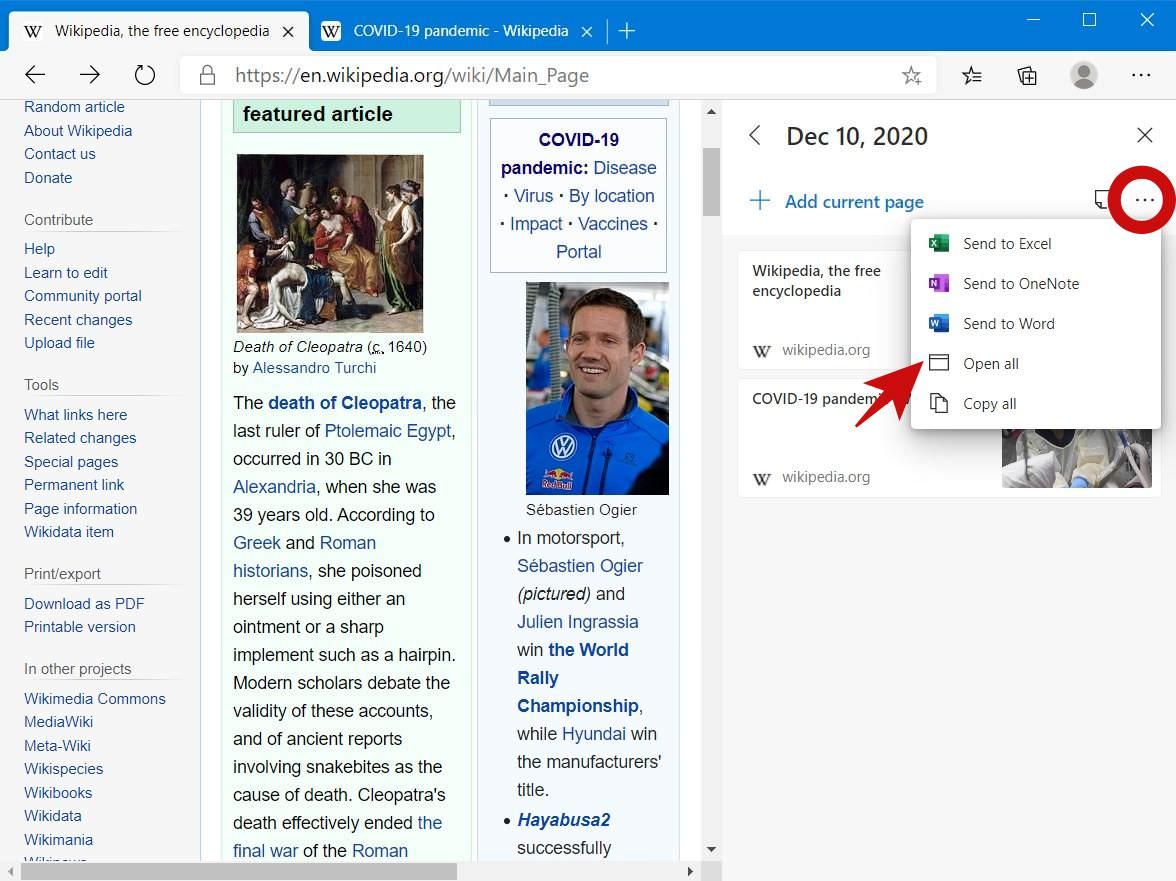 Open all saved web pages in Microsoft Edge