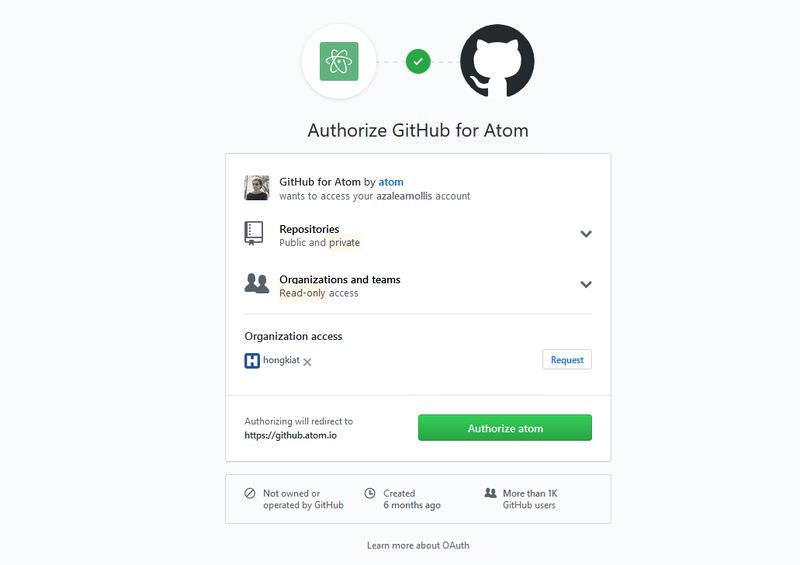 Authorize GitHub for Atom