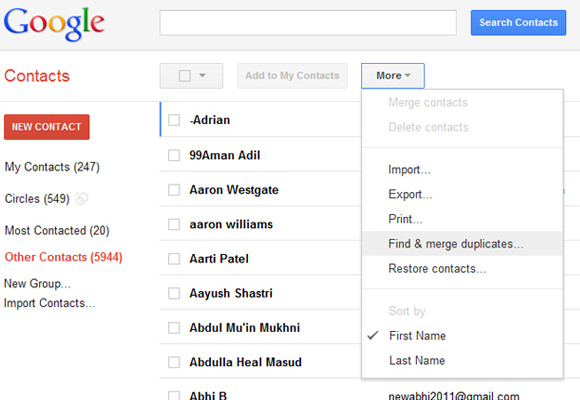 Find and merging duplicates Google Contacts