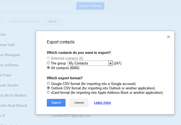 Exporting Google Contacts in CSV/Outlook