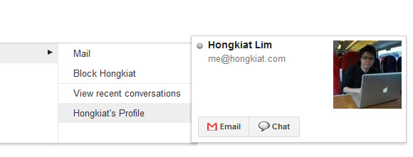 Hongkiat user profile in GMail/GTalk contacts list