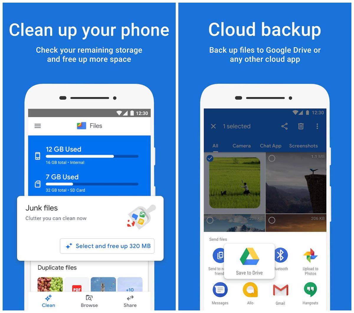 Clean the device's storage via Files by Google