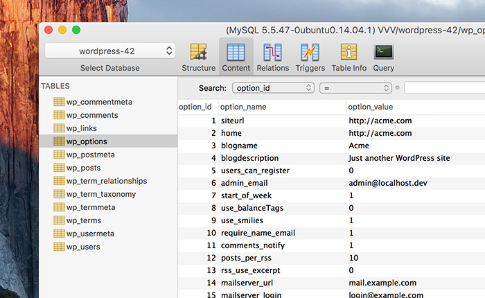 Sequel Pro database interface in OS X