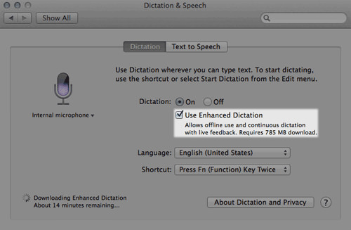 using enhanced dictation on mac for translating a youtube