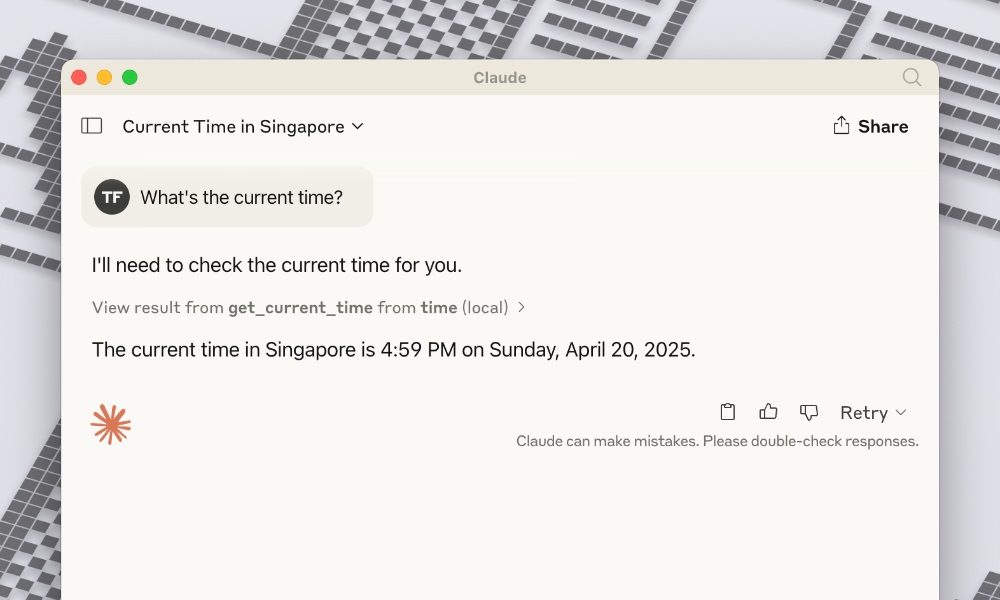Claude showing current time response
