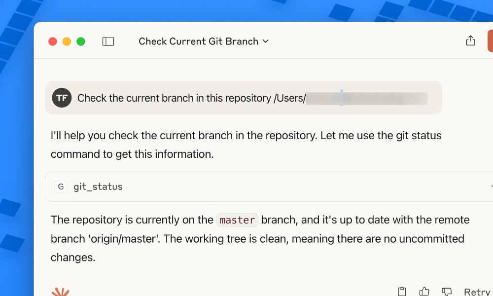 Git MCP branch status check