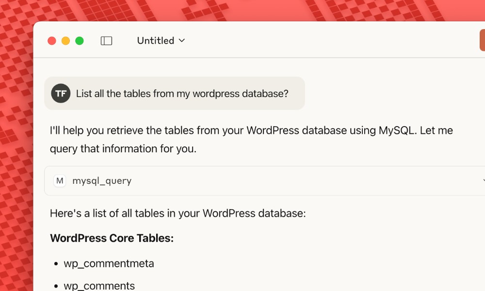 MySQL MCP database tables list