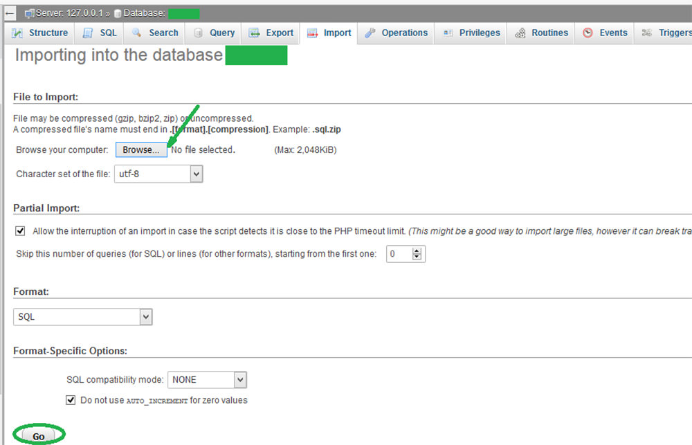 Selecting local database file