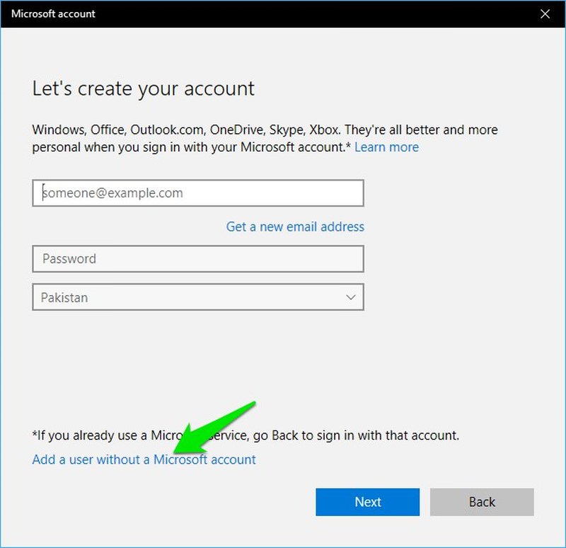 Add a user without a Microsoft account