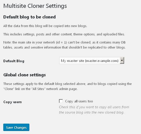 Settings of Multisite Cloner