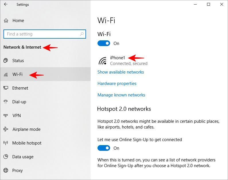 Check Wi-Fi Settings in Windows 10