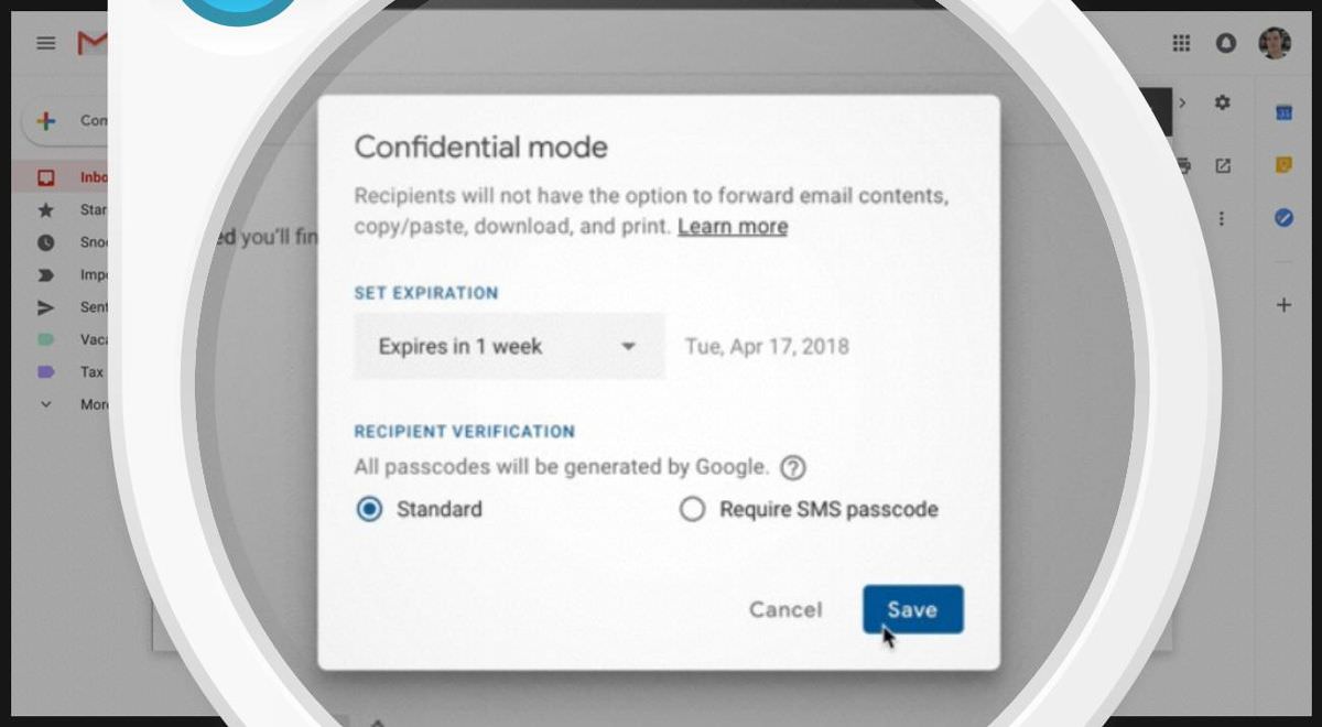 Confidential mode in Gmail