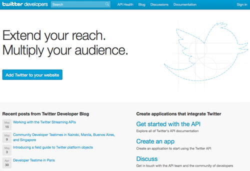 Twitter dev center - register a new app