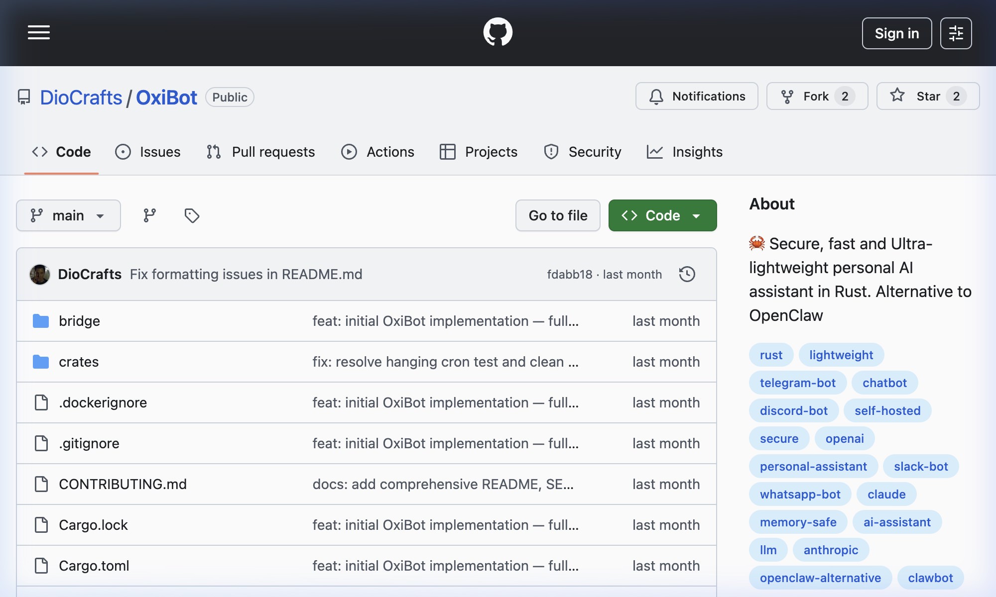 OxiBot terminal interface