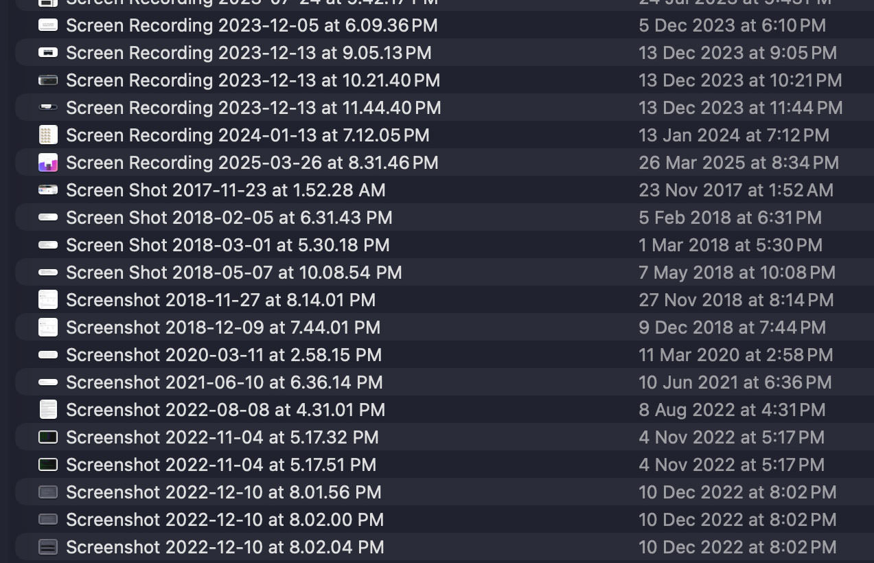 Mac desktop cluttered with disorganized screenshot files