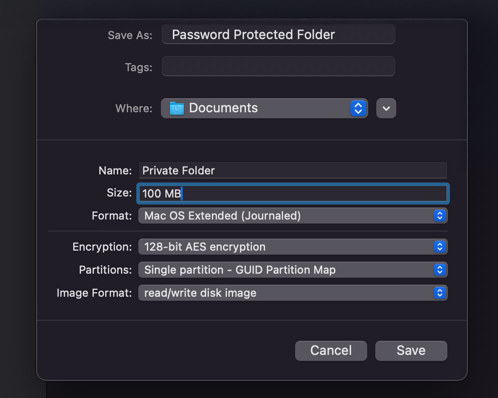 Configuring disk image settings in macOS Disk Utility