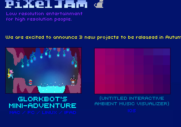 Pixel jam official website layout