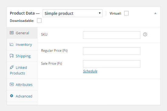 WooCommerce admin panel with no price set