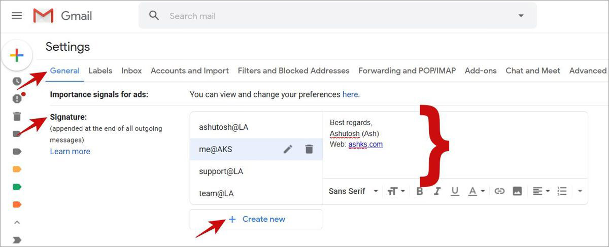 Create an email signature in Gmail