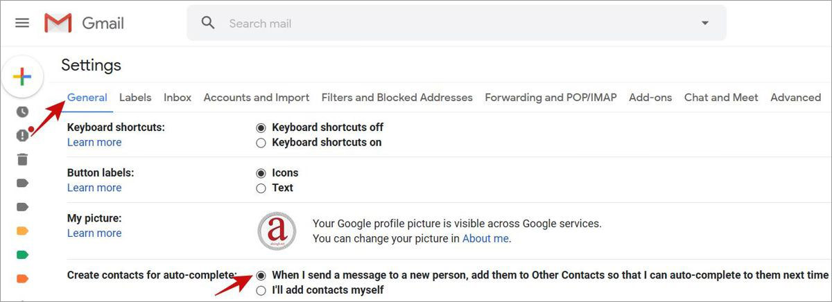 Enable Gmail to auto-create contacts