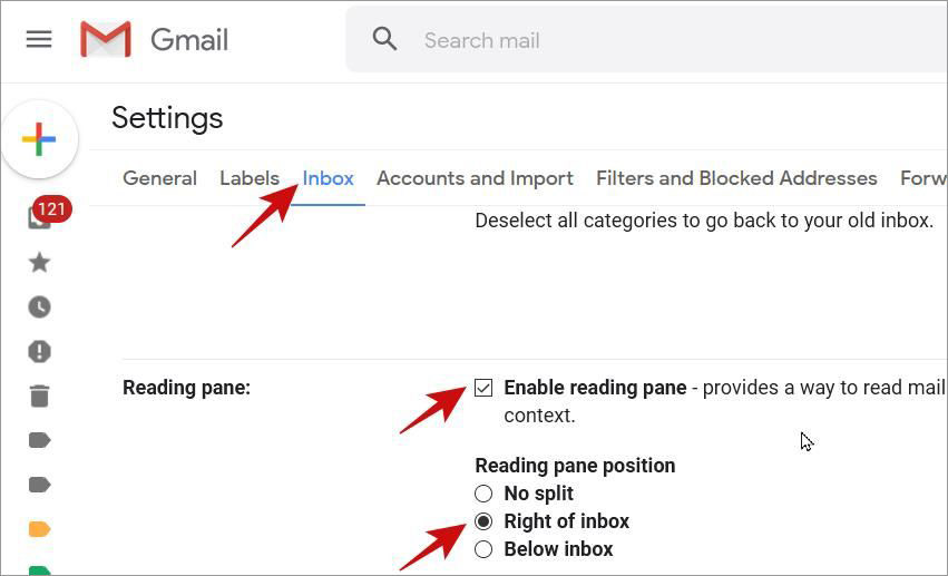 Enable the Reading Pane in Gmail