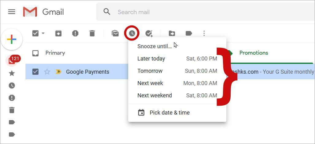 Snooze an email for later in Gmail