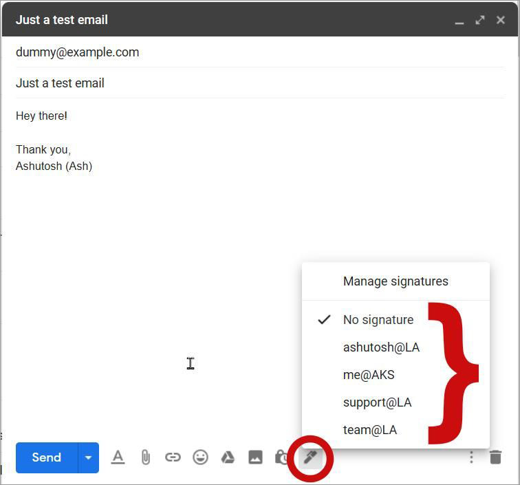 Switch email signature in Gmail