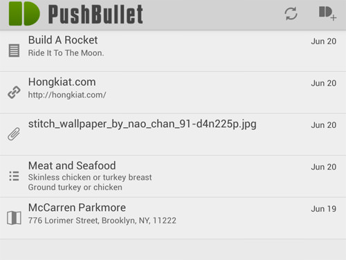 PushBullet app interface