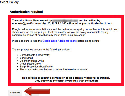 Authorizing Gmail Meter