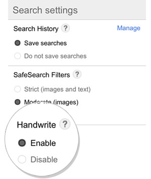 Google Handwrite Enabled Setting