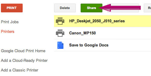 Share Printer in Google Cloud Print